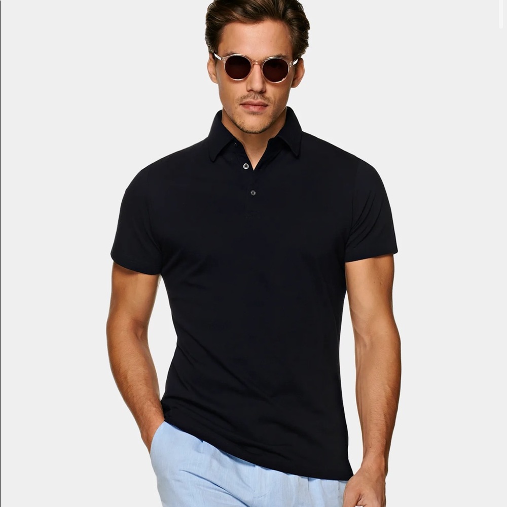 Navy cotton short sleeve polo